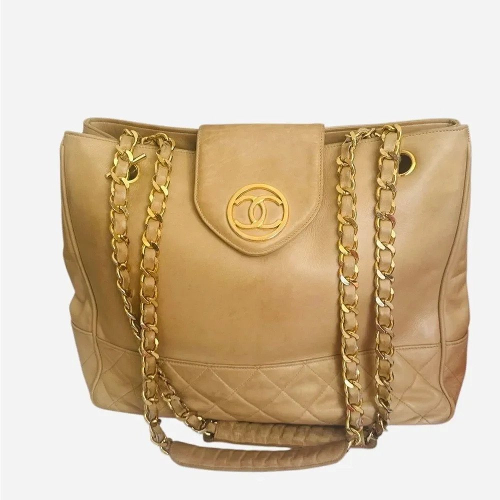 CHANEL Gold Quilted Shoulder Bag with Chain Straps